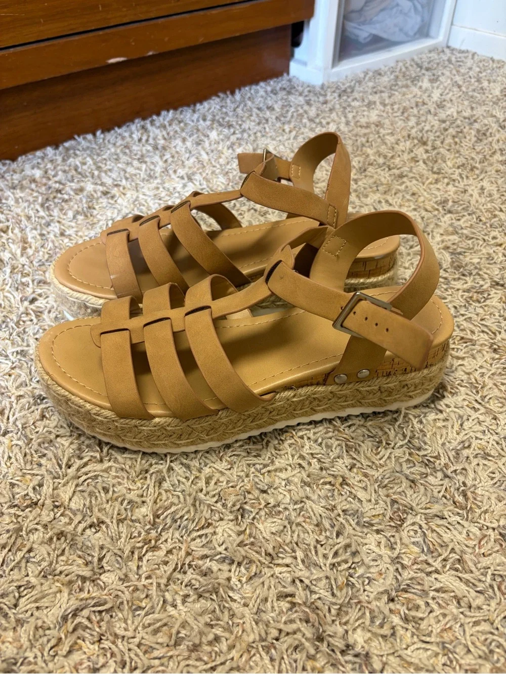 Soda Tan Woven-Strap Espadrille Platform Sandals